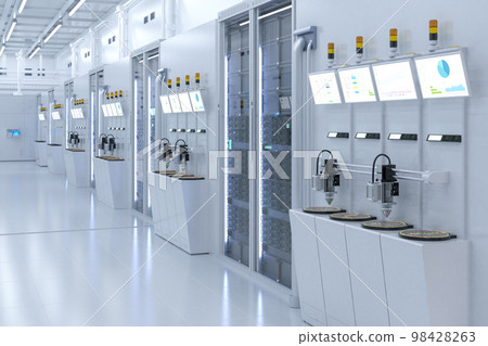 Semiconductor manufacturing with robotic arms with silicon wafers Semiconductor manufacturing with robotic arms with silicon wafers 98428263