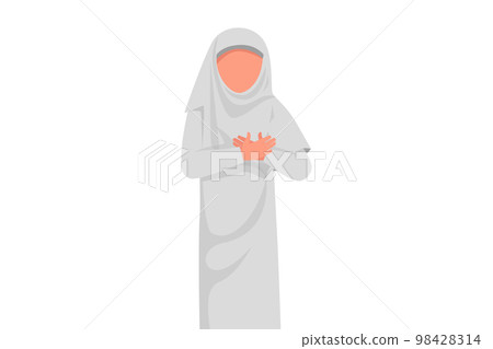 Business flat cartoon style drawing Arab businesswoman keeping hand on chest feels painful. Female suffering from chest pain or heart attack. Hospital, health care. Graphic design vector illustration 98428314
