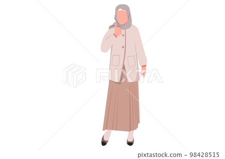 Business flat cartoon style drawing Arab businesswoman show thumb lifted up sign. Thumb up gesture in very good hand sign, satisfy, approval, well done expression. Graphic design vector illustration Business flat cartoon style drawing Arab businesswoman show thumb lifted up sign. Thumb up gesture in very good hand sign, satisfy, approval, well done expression. Graphic design vector illustration 98428515