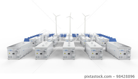 Amount of energy storage systems or battery container units with solar and turbine farm Amount of energy storage systems or battery container units with solar and turbine farm 98428896