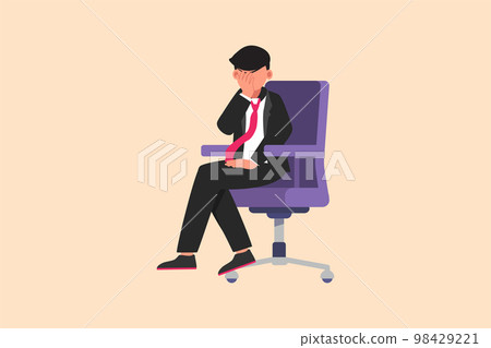 Business design drawing sad depressed businessman sitting on chair thinking about finding money for paying bills during crisis. Financial problem and bankruptcy. Flat cartoon style vector illustration Business design drawing sad depressed businessman sitting on chair thinking about finding money for paying bills during crisis. Financial problem and bankruptcy. Flat cartoon style vector illustration 98429221