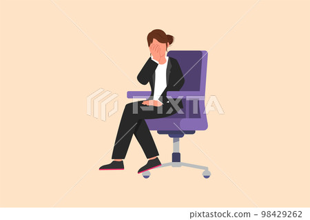 Business flat drawing sad depressed businesswoman sitting on chair thinking about finding money for paying bills during crisis. Financial problem and bankruptcy. Cartoon design vector illustration Business flat drawing sad depressed businesswoman sitting on chair thinking about finding money for paying bills during crisis. Financial problem and bankruptcy. Cartoon design vector illustration 98429262