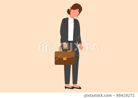 Business flat cartoon style drawing depressed businesswoman looking down, holding briefcase. Woman having mental pressure stress. Bankruptcy on economic recession. Graphic design vector illustration Business flat cartoon style drawing depressed businesswoman looking down, holding briefcase. Woman having mental pressure stress. Bankruptcy on economic recession. Graphic design vector illustration 98429271