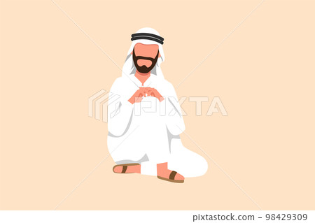 Business flat cartoon style drawing Arabian businessman sitting alone on floor. Depressed male manager losing job. Economic crisis. Disorder, sorrow, disappointment. Graphic design vector illustration Business flat cartoon style drawing Arabian businessman sitting alone on floor. Depressed male manager losing job. Economic crisis. Disorder, sorrow, disappointment. Graphic design vector illustration 98429309