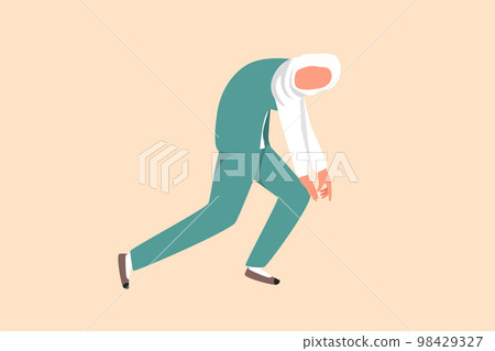 Business flat cartoon style drawing depressed Arabian businesswoman bowed down. Woman feeling stressed, mental pressure. Bankruptcy on economic recession, failure. Graphic design vector illustration 98429327