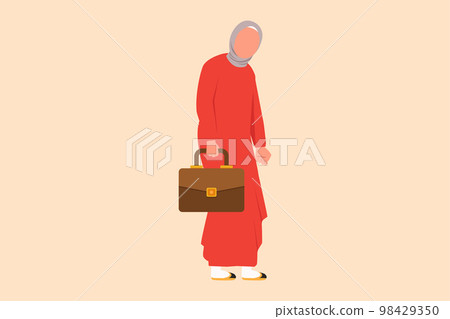 Business flat drawing depressed Arab businesswoman looking down, holding briefcase. Female manager having mental pressure stress. Bankruptcy on economic recession. Cartoon design vector illustration Business flat drawing depressed Arab businesswoman looking down, holding briefcase. Female manager having mental pressure stress. Bankruptcy on economic recession. Cartoon design vector illustration 98429350