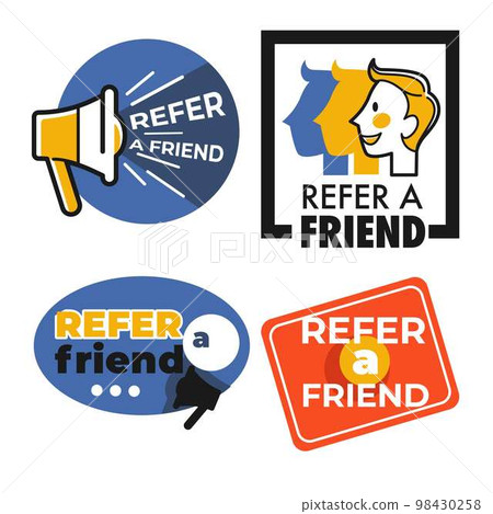 Refer friend isolated icons share information man head and loudspeaker 98430258