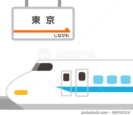 Shinkansen and station name sign at Tokyo Station 98430324