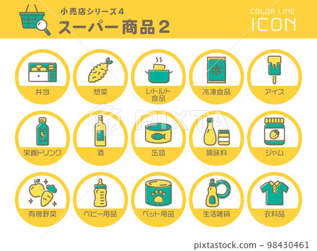 Retail store series 4 supermarket products 2 set of color line icons 98430461