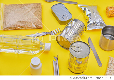 stockpile food over yellow background 98430803