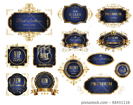 奢華復古風格圖標集（藍色） 98431116