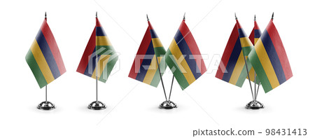 Small national flags of the Mauritius on a white background 98431413