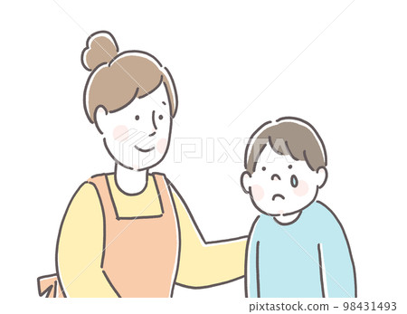 安慰孩子的圍裙的婦女 98431493