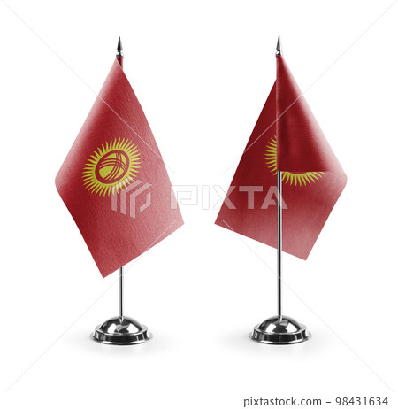 Small national flags of the Kirghizia on a white background 98431634
