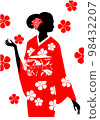 Silhouette of a woman in a kimono and cherry blossoms 98432207