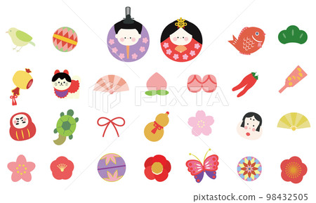 可愛的 Hinamatsuri 配件圖標集 98432505