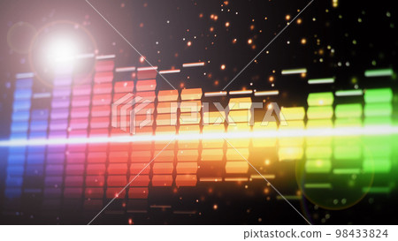 Sound equalizer. Wave pattern of music sounds element on monitor screen. Digital equalizer. Modern song equalisers dark background. Colorful waveform of musical soundtrack. Music equalizers display. Sound equalizer. Wave pattern of music sounds element on monitor screen. Digital equalizer. Modern song equalisers dark background. Colorful waveform of musical soundtrack. Music equalizers display. 98433824
