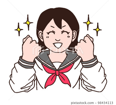 做膽量姿勢的水手服女學生(手寫色) 做膽量姿勢的水手服女學生(手寫色) 98434113