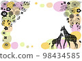 Cute hand-drawn frame of Scandinavian flowers and giraffe parent and child 98434585