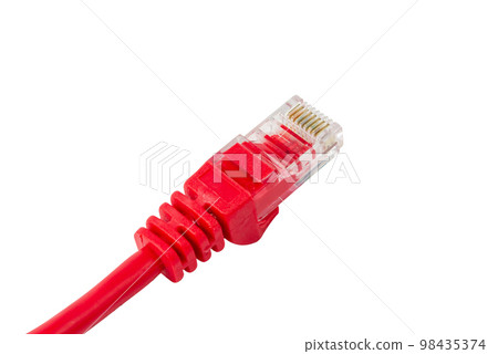 Red patch cord isolated on white. Patch cable with rj45 connector 98435374