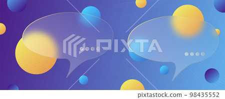 Chat dialog boxes in glass morphism effect style. Transparent frosted acrylic speech bubble on color gradient circles Realistic glassmorphism matte plexiglass message shapes. Vector 98435552