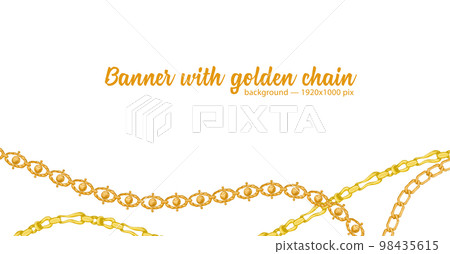 Horizontal web banner with abstract pattern of hand-drawn sketch golden chain isolated on white background Horizontal web banner with abstract pattern of hand-drawn sketch golden chain isolated on white background 98435615