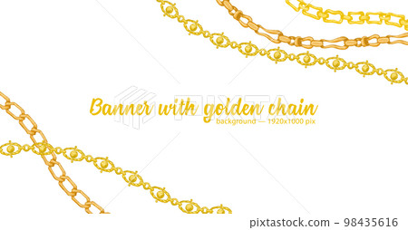 Horizontal web banner with abstract pattern of hand-drawn sketch golden chain isolated on white background 98435616