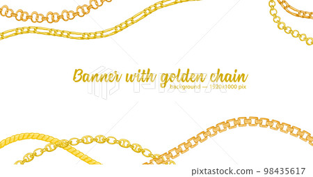 Horizontal web banner with abstract pattern of hand-drawn sketch golden chain isolated on white background Horizontal web banner with abstract pattern of hand-drawn sketch golden chain isolated on white background 98435617