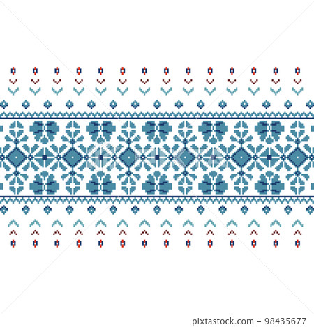 Set of Ethnic ornament pattern in blue colors 98435677