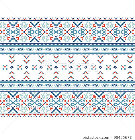 Set of Ethnic ornament pattern in blue colors Set of Ethnic ornament pattern in blue colors 98435678
