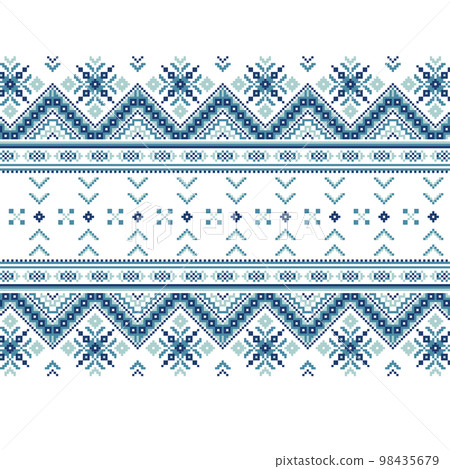 Set of Ethnic ornament pattern in blue colors 98435679