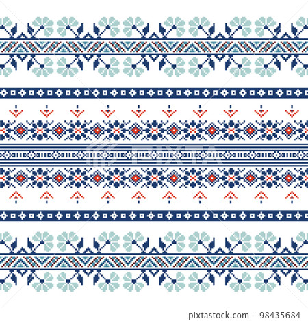 Set of Ethnic ornament pattern in blue colors 98435684