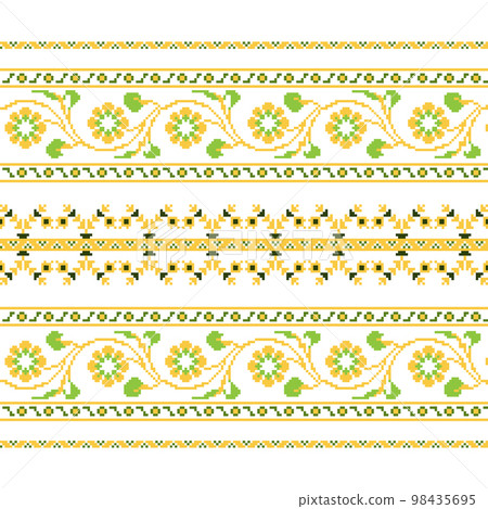 Set of Ethnic ornament pattern with cross stitch flower Set of Ethnic ornament pattern with cross stitch flower 98435695