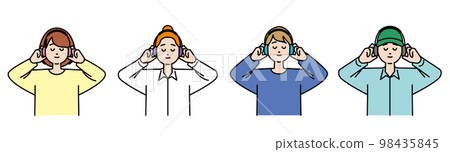 Man and woman listening to music with headphones 98435845