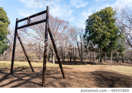 Nogawa Park, Tarzan Rope, a vast park rich in nature, a clear blue sky in winter, Chofu City, Tokyo 98435869