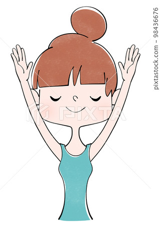 一個女人深吸一口氣的插圖 一個女人深吸一口氣的插圖 98436676