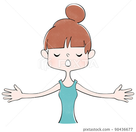 一個女人深吸一口氣的插圖 一個女人深吸一口氣的插圖 98436677