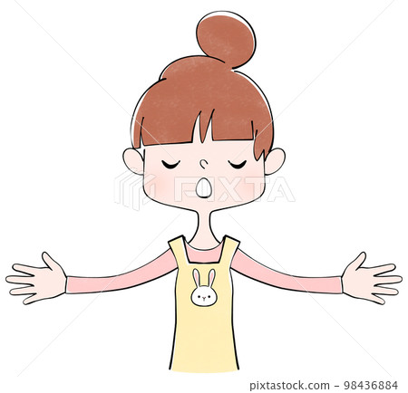 Illustration of a nursery teacher (female) taking a deep breath 98436884