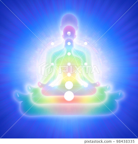 Mysterious rainbow-colored meditation illustration material 98438335