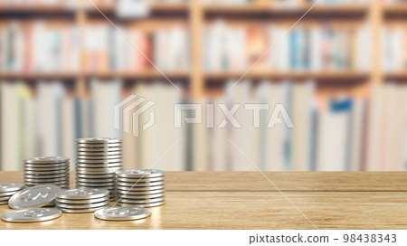 The silver coins on wood table for business concept 3d rendering 98438343