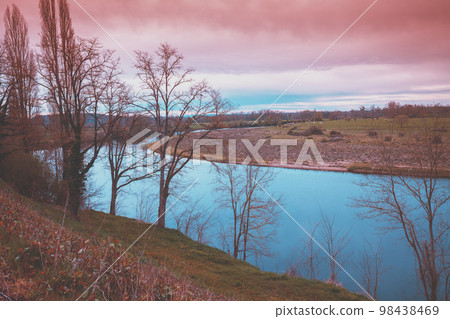 Rural landscape. River with a steep bank in autumn. Beautiful nature Rural landscape. River with a steep bank in autumn. Beautiful nature 98438469