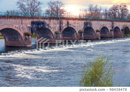 Digoin canal bridge. Boat canal bridge over Laura river in early spring. Digoin, France Digoin canal bridge. Boat canal bridge over Laura river in early spring. Digoin, France 98438478