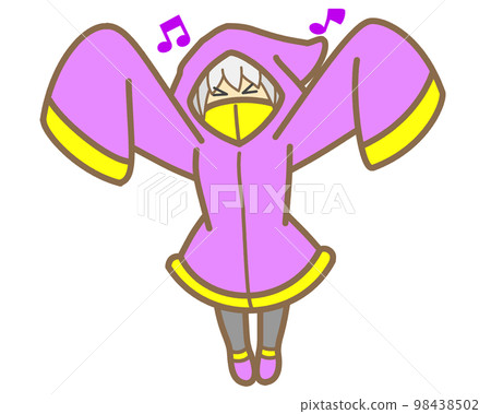 Cheerful girl wearing a purple raincoat 98438502