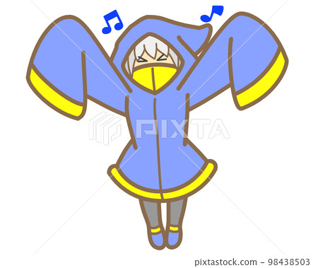 Cheerful girl wearing a blue raincoat 98438503