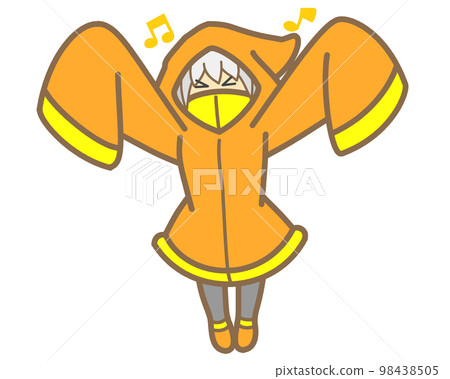 A cheerful girl wearing an orange raincoat A cheerful girl wearing an orange raincoat 98438505
