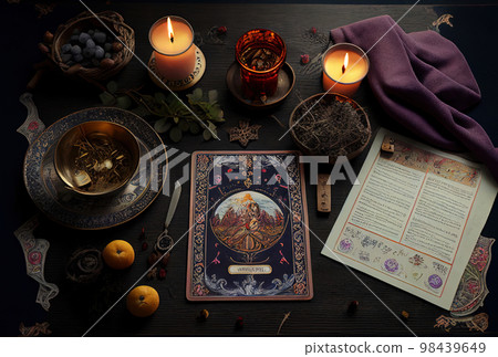 mystical abstract plot on the theme of astrology and witchcraft with magic, an altar for 98439649