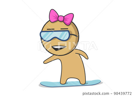 Girl with a beautiful smile in sunglasses is snowboarding Girl with a beautiful smile in sunglasses is snowboarding 98439772