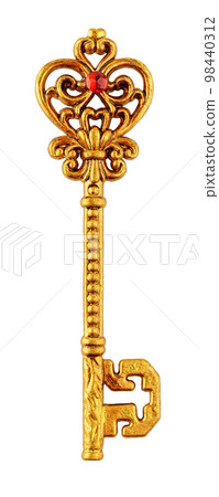 Gold plated vintage key isolated 98440312