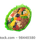 Big bouquet of various nuts, candied fruits and dried fruits isolated 98440380