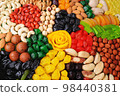 Background of various nuts, candied fruits and dried fruits 98440381